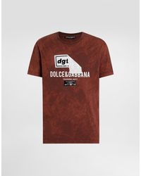Dolce & Gabbana - Marble-Effect Cotton T-Shirt With Print - Lyst