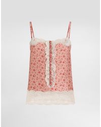 Dolce & Gabbana - Small Rose-Print Silk Top - Lyst