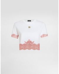 Dolce & Gabbana - Cropped-T-Shirt Aus Jersey Mit Einsätzen Aus Spitze Und Dg-Logo - Lyst