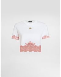 Dolce & Gabbana - Cropped-T-Shirt Aus Jersey Mit Einsätzen Aus Spitze Und Dg-Logo - Lyst