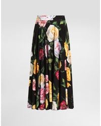 Dolce & Gabbana - Peony And Rose- Charmeuse Calf-Length Circle Skirt - Lyst