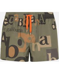 Dolce & Gabbana Short Swim Trunks With All-over Logo Print - Green