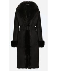 Dolce & Gabbana - Shearling Coat With Belt - Lyst
