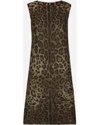 Dolce & Gabbana - Wool Midi Dress With Jacquard Leopard Design - Lyst