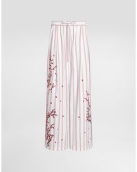 Dolce & Gabbana - Poplin Trousers With Thread Floral Embroidery - Lyst