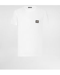 Dolce & Gabbana - Baumwoll-T-Shirt Mit Logoplakette - Lyst