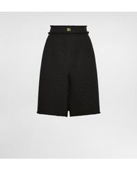 Dolce & Gabbana - Raschel Tweed Midi Skirt With Central Slit And Dg Logo - Lyst