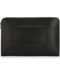 Dolce & Gabbana - Large Calfskin Pouch With Raised Logo - Lyst