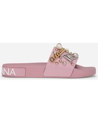 Dolce & Gabbana Rubber Beachwear Sliders With Embroidery - Pink
