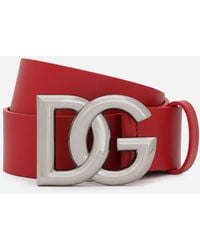 Dolce & Gabbana Lux Leather Belt With Crossover Dg Logo Buckle - Red