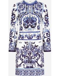 Dolce & Gabbana - Short Majolica-Print Organzine Dress - Lyst
