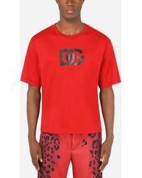 Dolce & Gabbana Baumwoll-T-Shirt mit DG-Logoprint - Rot