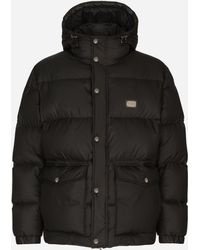 Dolce & Gabbana - Nylon Down Jacket With Hood And Branded Tag - Lyst