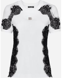 Dolce & Gabbana - T-Shirt Aus Jersey Mit Einsätzen Aus Spitze Und Dg-Logo - Lyst