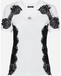Dolce & Gabbana - Camiseta De Punto Con Aplicaciones De Encaje Y Logotipo Dg - Lyst