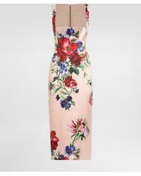 Dolce & Gabbana - Satin Calf-Length Sheath Dress With Floral - Lyst