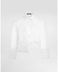 Dolce & Gabbana - Cropped Poplin Shirt With Lace Inserts - Lyst