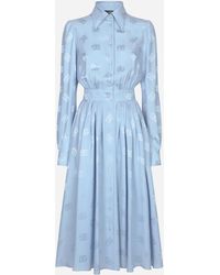 Dolce & Gabbana - Silk Satin Jacquard Shirt Dress With Dg Logo - Lyst
