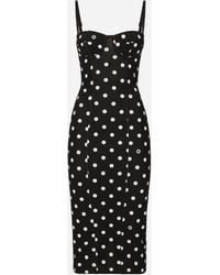 Dolce & Gabbana - Stretch Midi Sheath Dress With Polka Dot Print - Lyst