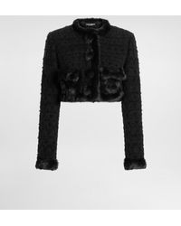 Dolce & Gabbana - Faux Fur Trim Tweed Crop Jacket - Lyst