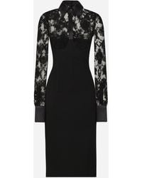 Dolce & Gabbana - Longuette-Kleid Aus Jersey Und Spitze Mit Bustier-Details - Lyst