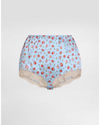 Dolce & Gabbana - Small Rose-Print Lace And Satin Briefs - Lyst