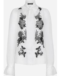 Dolce & Gabbana - Organza Pussy-Bow Shirt With Lace Appliqués - Lyst
