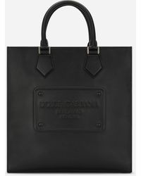 Dolce & Gabbana Bolso tote en piel de becerro con logotipo en relieve - Negro
