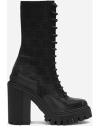 Dolce & Gabbana Stretch mesh ankle boots with all-over DG logo - Nero