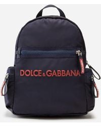 Dolce & Gabbana Nylon Backpack With Rubberized Logo - Blue
