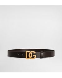 Dolce & Gabbana - Lux Leather Belt With Crossover Dg Logo Buckle - Lyst