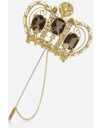 Dolce & Gabbana Crown Brooch With Quartzes And Diamonds - White
