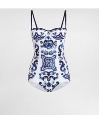 Dolce & Gabbana - Dg Exclusive Balconette-Badeanzug Mit Majolika-Print - Lyst