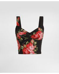 Dolce & Gabbana - Rose Bouquet-Print Cotton Bustier Top - Lyst