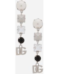 Dolce & Gabbana - Drop Earrings With Rhinestones And Dg Logo - Lyst
