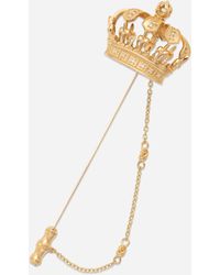 Dolce & Gabbana Crown Stick Pin Brooch In Yellow And White Gold With Curly Gold Thread Embellishments And Sphere - Metallic