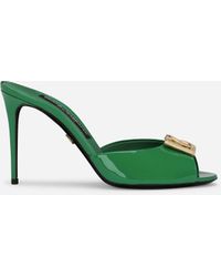 Dolce & Gabbana Patent Leather Mules With Dg Logo - Green