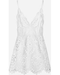 Dolce & Gabbana - Minikleid Mit Trägern Aus Baumwolle Mit Cut-Out-Stickerei - Lyst