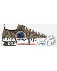 Dolce & Gabbana Hand-painted Graffiti Canvas Portofino Light Sneakers - Multicolor
