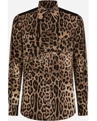 Dolce & Gabbana - Leopard-Print Cotton Shirt With Multiple Pockets - Lyst