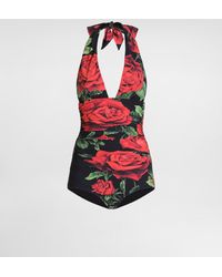 Dolce & Gabbana - Rose-Print One-Piece Swimsuit - Lyst