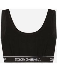 Dolce & Gabbana Stretch Cotton Brassiere Top With Branded Stretch Band - Schwarz