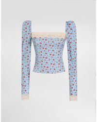 Dolce & Gabbana - Small Rose-Print Charmeuse Top - Lyst