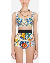 Dolce & Gabbana Brokatbustier Mit Majolika-Print - Blau
