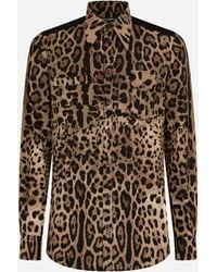 Dolce & Gabbana - Leopard-Print Cotton Shirt With Multiple Pockets - Lyst