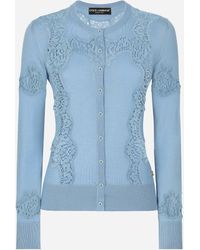 Dolce & Gabbana - Cardigan Aus Kaschmir Und Seide Mit Intarsie Aus Spitze - Lyst