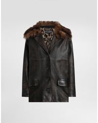 Dolce & Gabbana - Leather Jacket With Fur Collar - Lyst