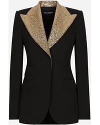 Dolce & Gabbana - Einreihige Turlington-Jacke Aus Wolle Mit Pailletten-Revers - Lyst