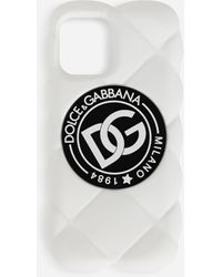 Dolce & Gabbana Quilted-effect Rubber Iphone 12 Pro Max Cover With Dg Logo - White