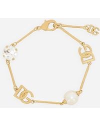 Dolce & Gabbana - Bracelet With Dg Logo, Rhinestones And Beads - Lyst